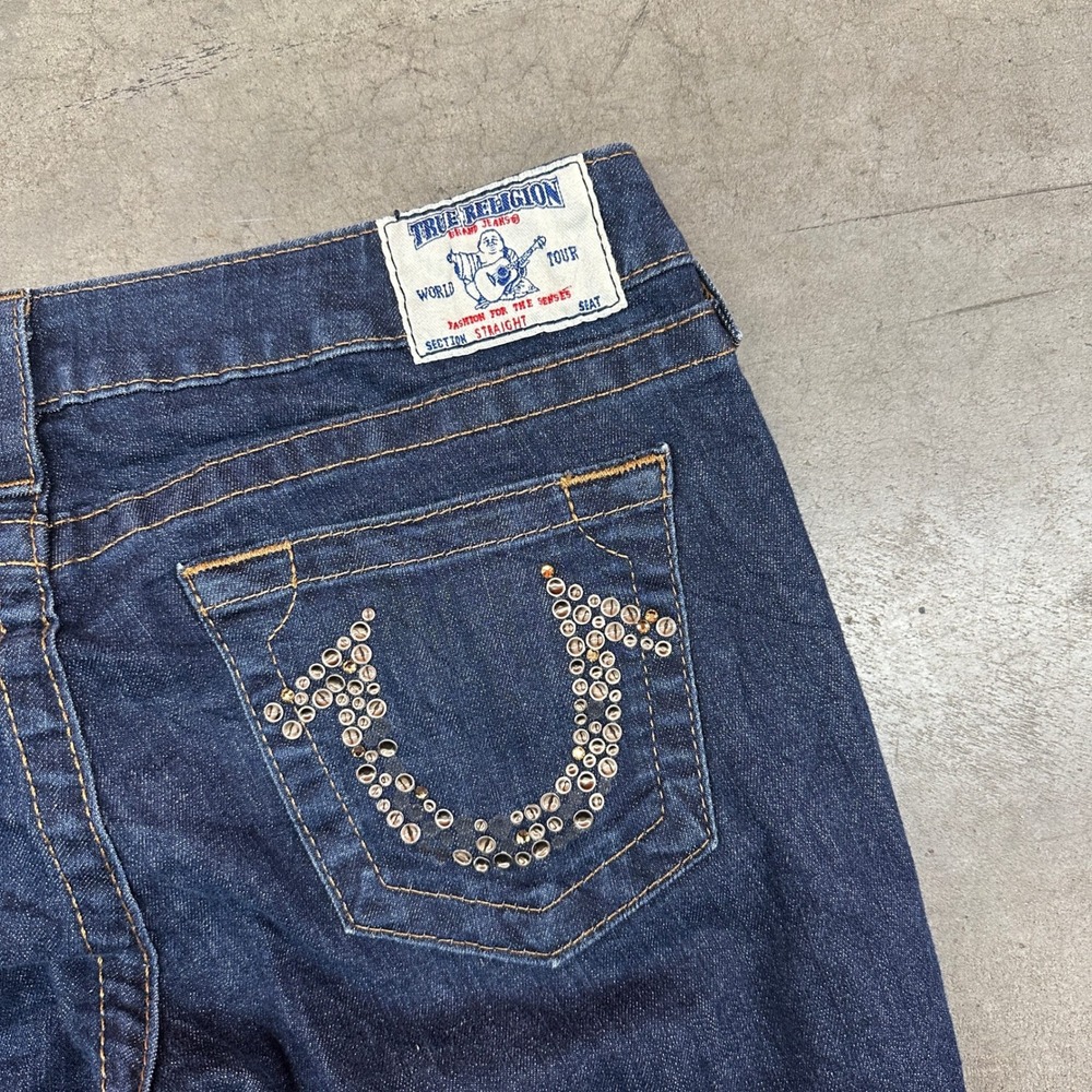 True Religion Studded Horseshoe Straight Leg Dark Wash Jeans Women's 32x30 - Picture 5 of 9